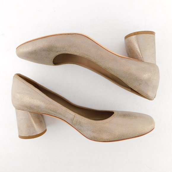 DONALD PLINER Camy Brushed Metallic Gold Leather Block Heel Pumps 9.5 - Picture 4 of 10